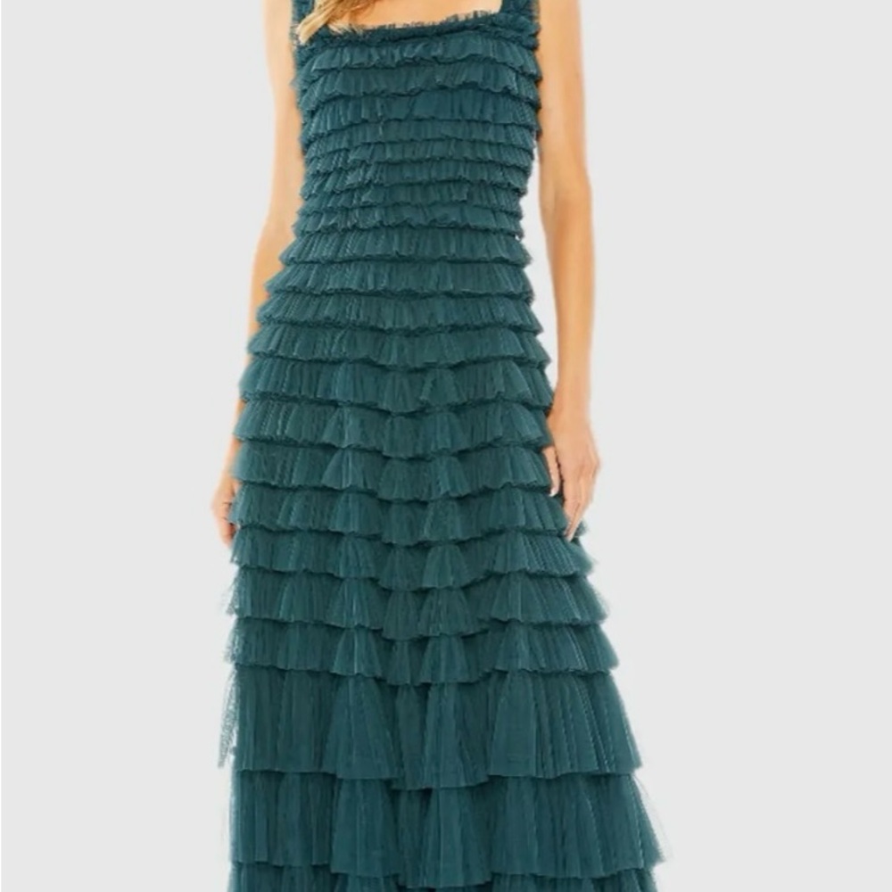 NWT Mac Duggal Teal Layered Ruffle Dress
